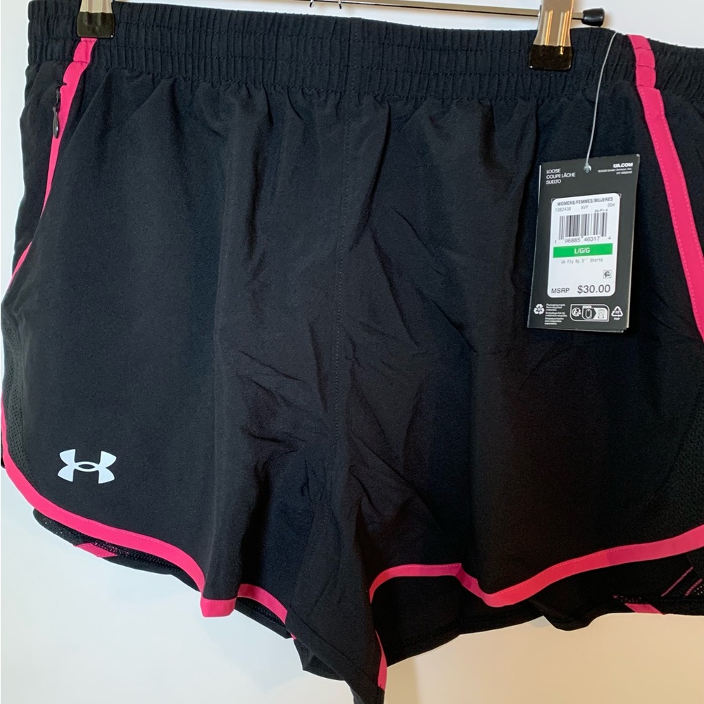 Under Armour Women’s Black Athletic fly By 3 Shorts with Pink Trim